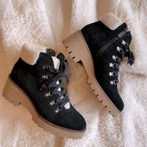 NEW BLONDO DEVIN WATERPROOF ZIPPER COMBAT & LACE-UP BOOTS 8-1/2 BLACK W/FAUX FUR